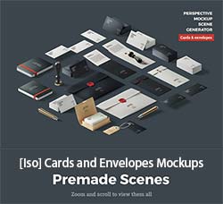 企业视觉形象识别展示模型(文具类)：[Iso] Cards and Envelopes Mockups